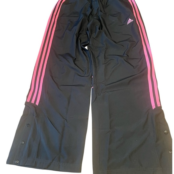 Adidas Woman’s vintage Black and Pink three stripe Track Pants, size Large - Picture 1 of 9